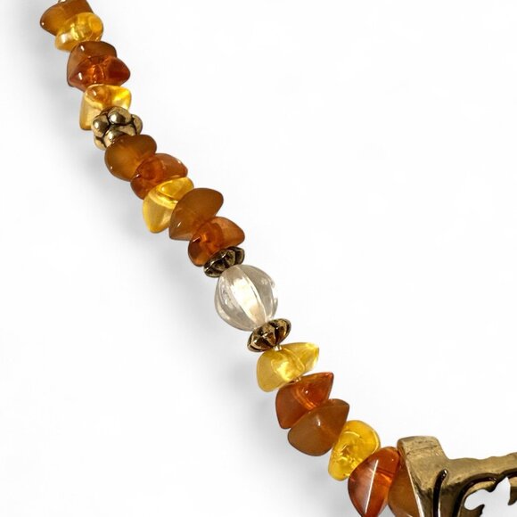 Vintage Avon Amber Glass Bead Pendant 18" Necklace Gold Tone - Picture 4 of 8